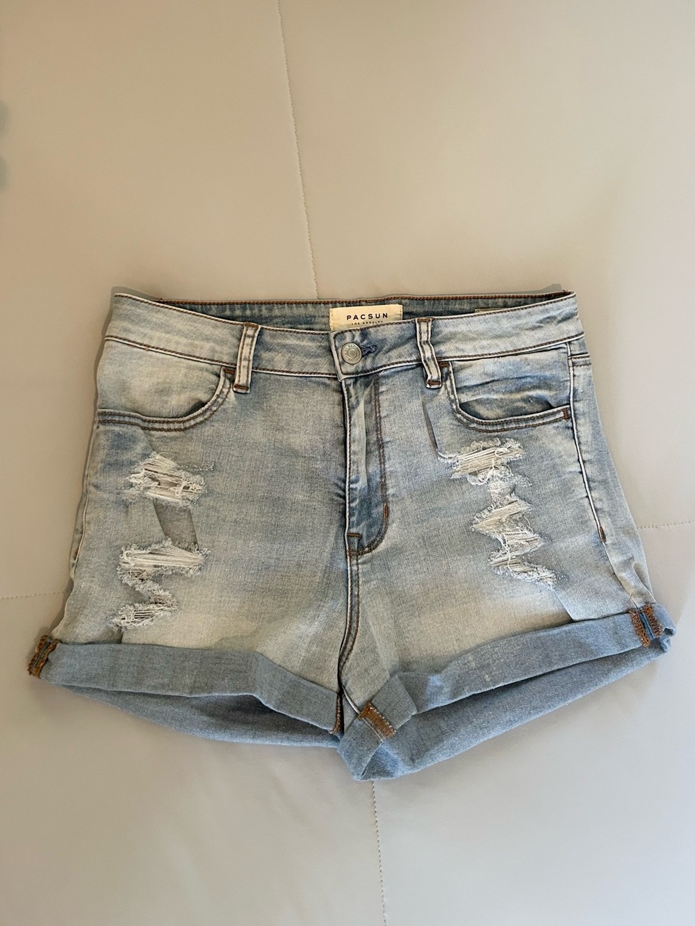 PacSun Distressed Super Light Wash High Rise Super Stretch Shortie Size 28